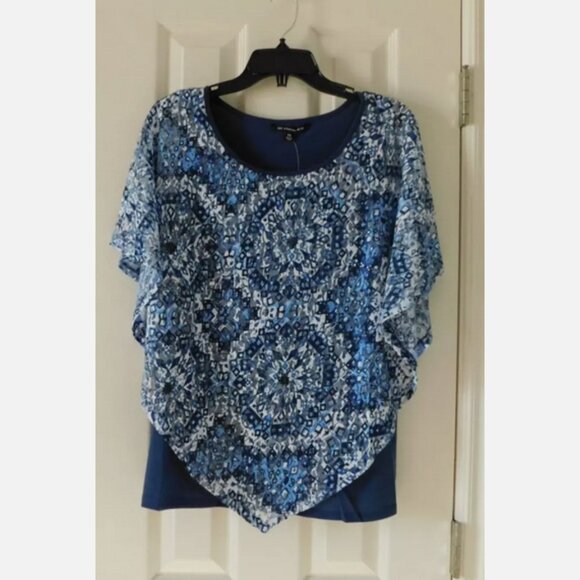Zac &Rachel Top Draped Sleeveless Lace Layered Blue PXL NEW - Picture 1 of 7